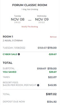 Caesars Palace Total Room Charge (Resort fees included plus tax)
